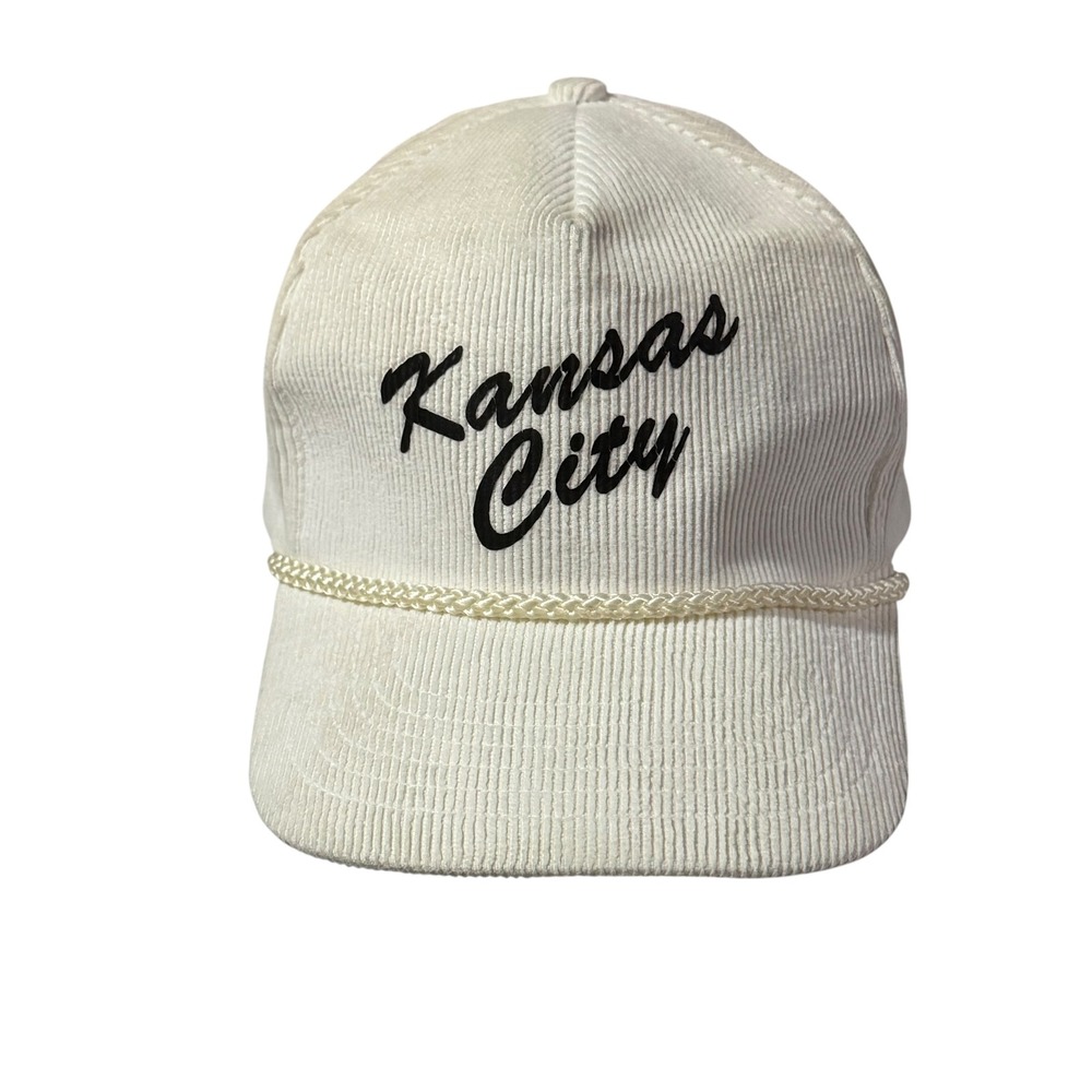 VTG The Sportsman Kansas City Corduroy Rope Trucker Hat Cream White Snapback Cap